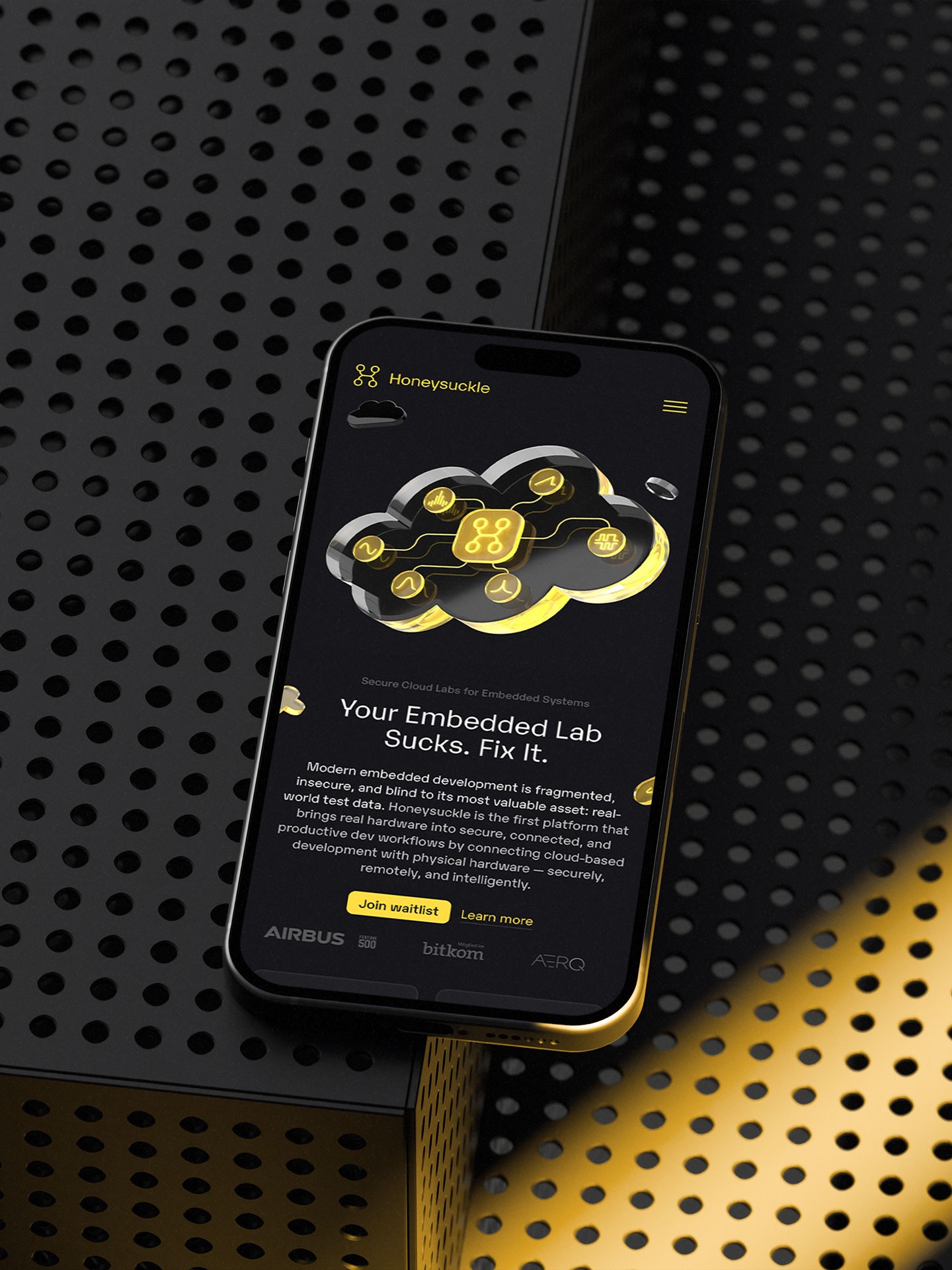 Mobile Ansicht der Hero-Sektion der Honeysuckle-Website auf einem Smartphone.