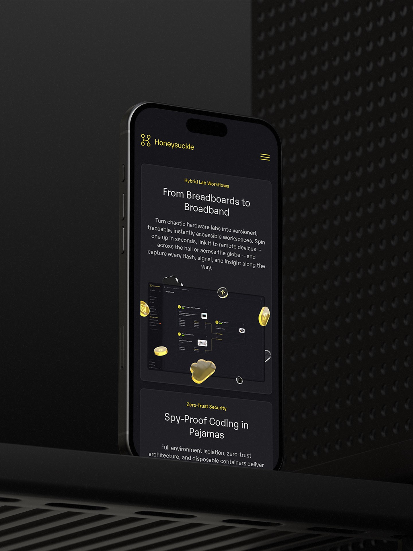 Mobile Ansicht der Feature-Sektion der Honeysuckle-Website auf einem Smartphone.