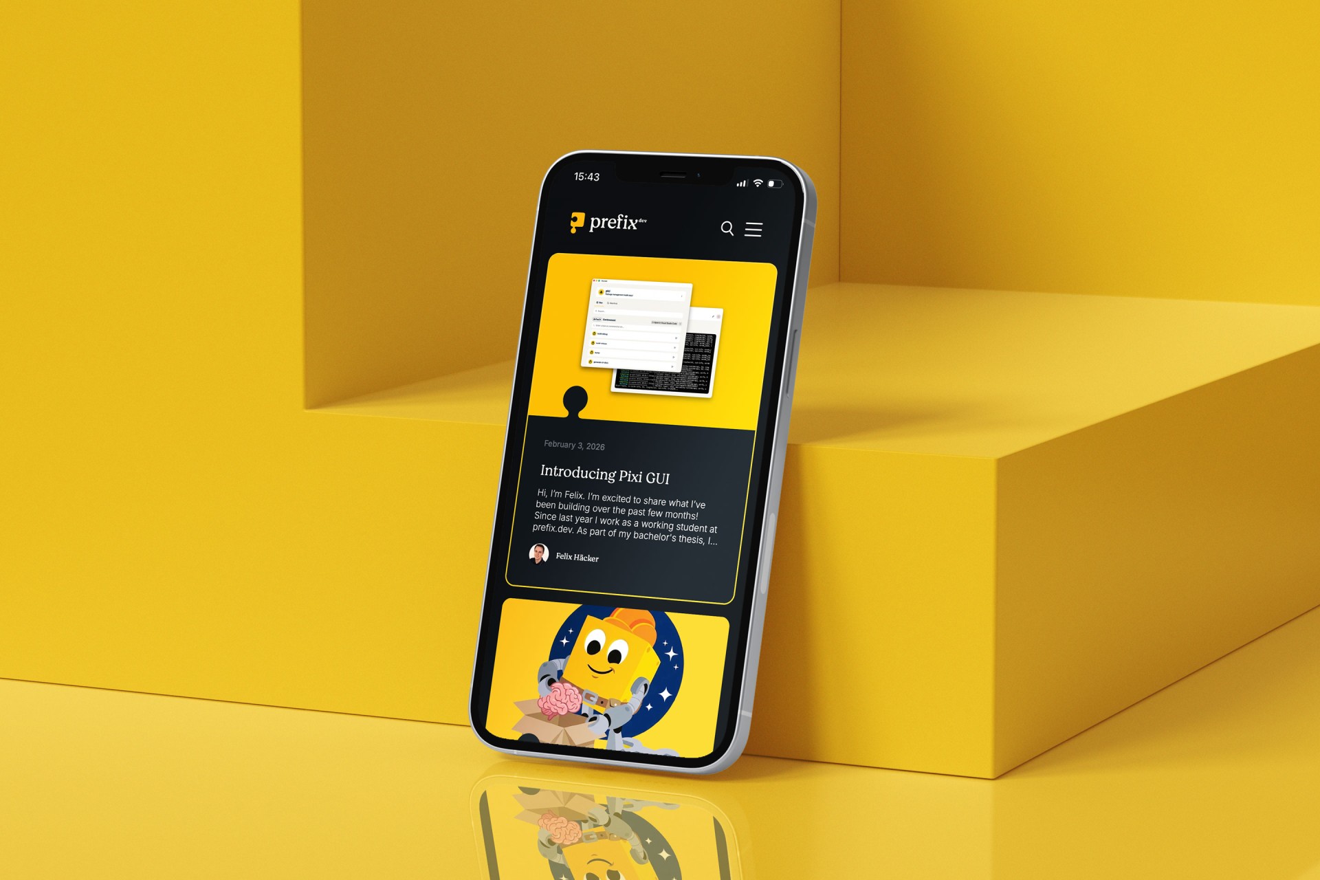 Mobile Blog-Ansicht von prefix.dev im Dark Mode mit klarer Typografie und communitynahem Auftritt.